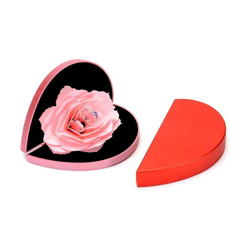 3D Love Box – Hjärtformad Roterande Ros & Ringbox